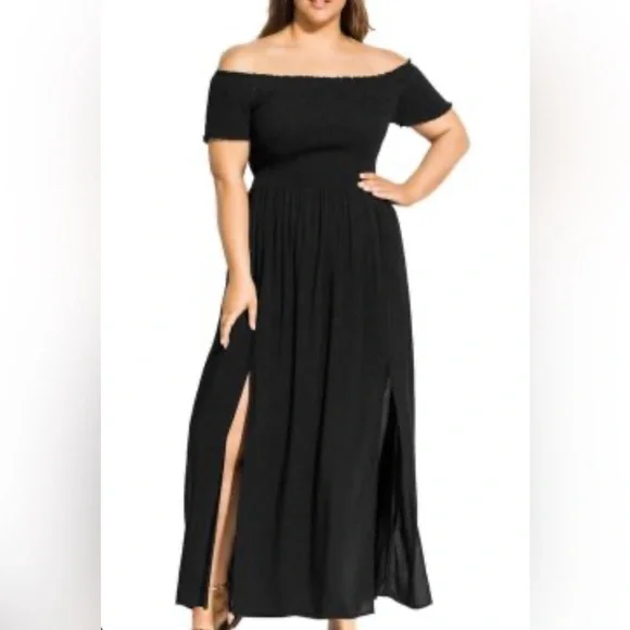 green emerald velvet dress City Chic Women's Plus Size Maxi Keyla, Black at Amazon Women's Clothing  store main image 1